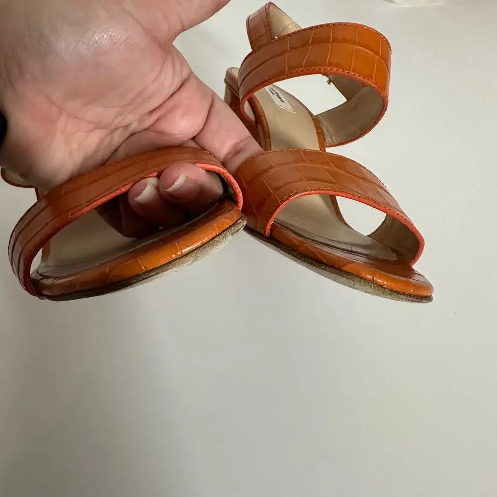 LK Bennett Women's Rhiannon Tangerine Crocodile Embossed Sandal Heels Size 40